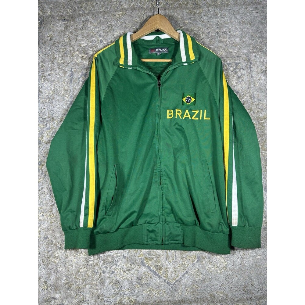 Vintage Y2K Kenpo Brazil Soccer Track Jacket Green Yellow Size M